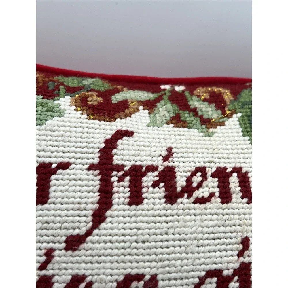 Small Needlepoint Pillow Your Friendship Is A Gift Red Velvet Back 12in x 8in
